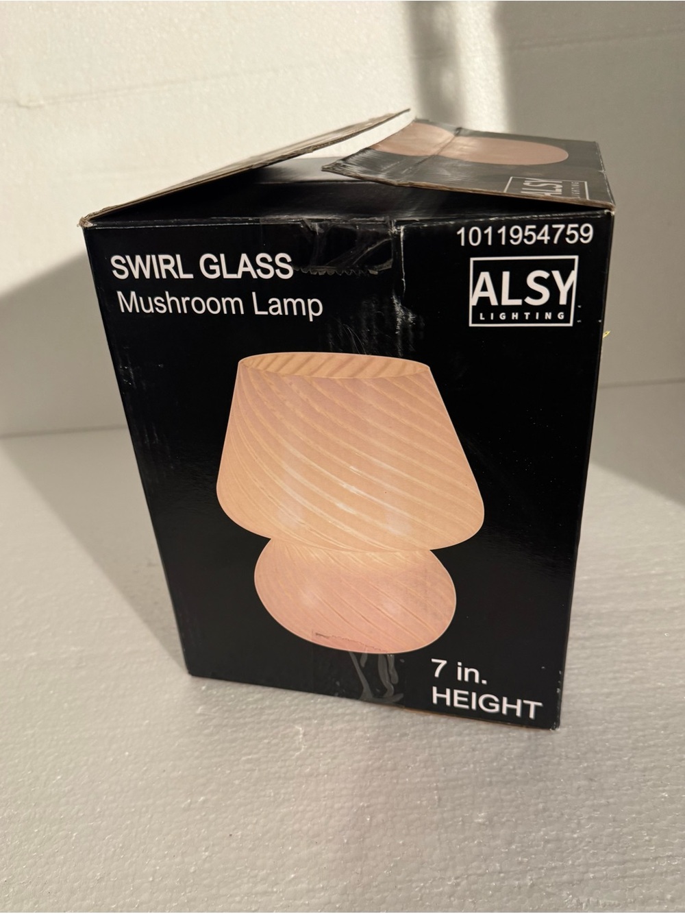 New! White Contemporary Swirl Glass Mushroom Accent Lamp 7 in. Height